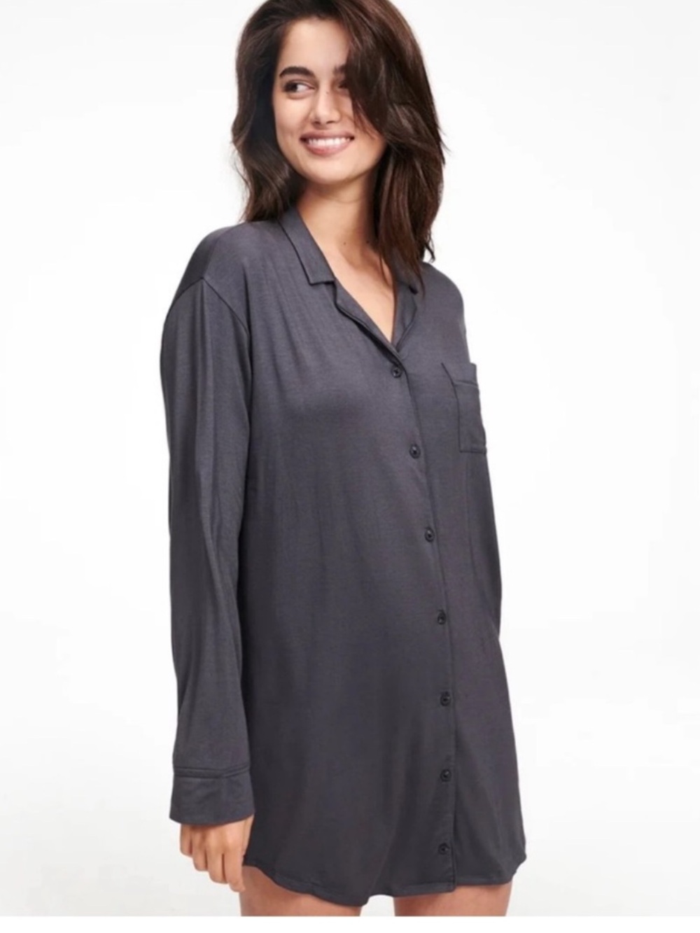 Naadam Gray button up pajama Top Nightgown Modal